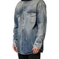 Blue Hooded Cotton Buttoned Denim Jacket
