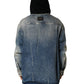 Blue Hooded Cotton Buttoned Denim Jacket