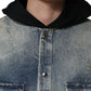 Blue Hooded Cotton Buttoned Denim Jacket