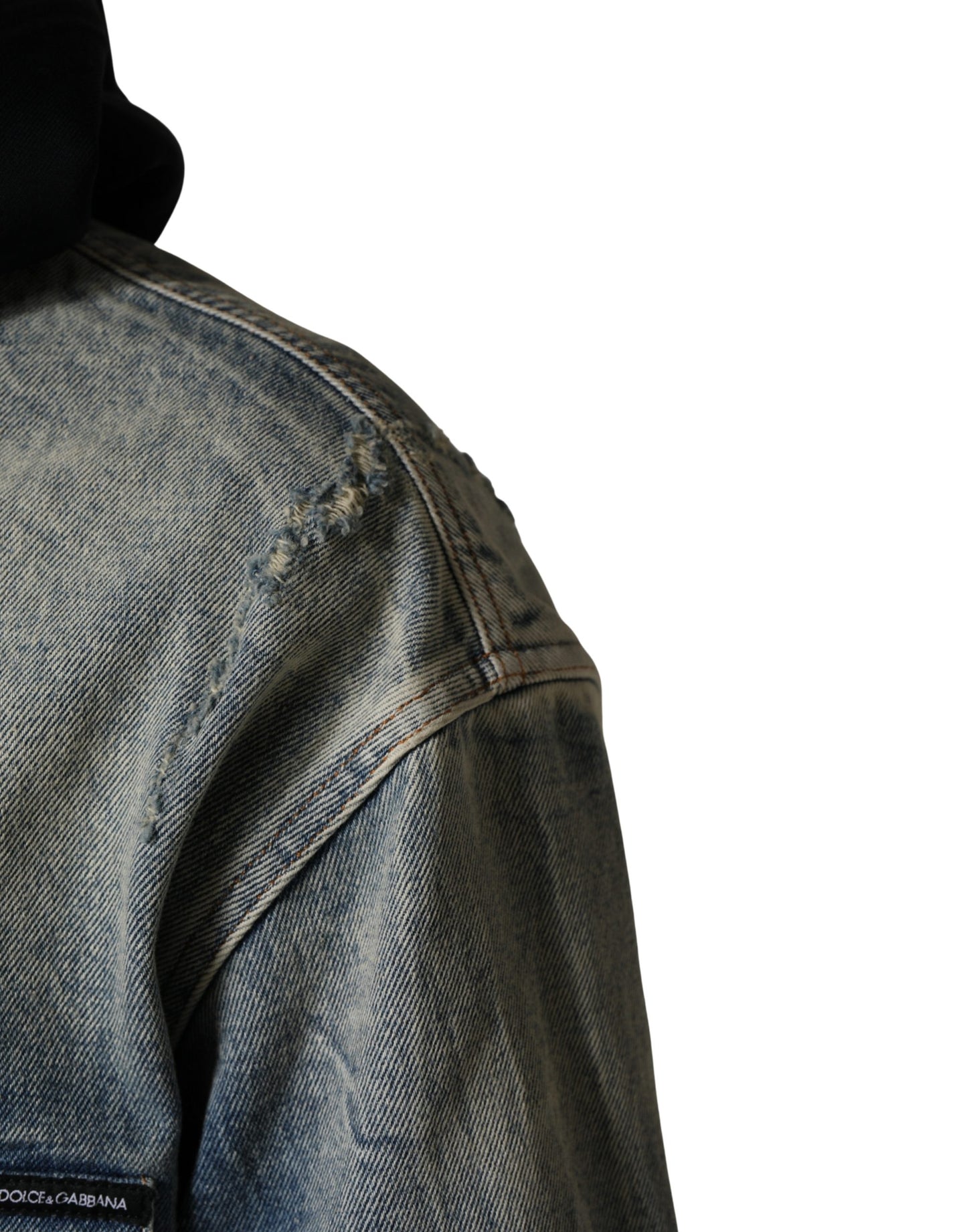 Blue Hooded Cotton Buttoned Denim Jacket