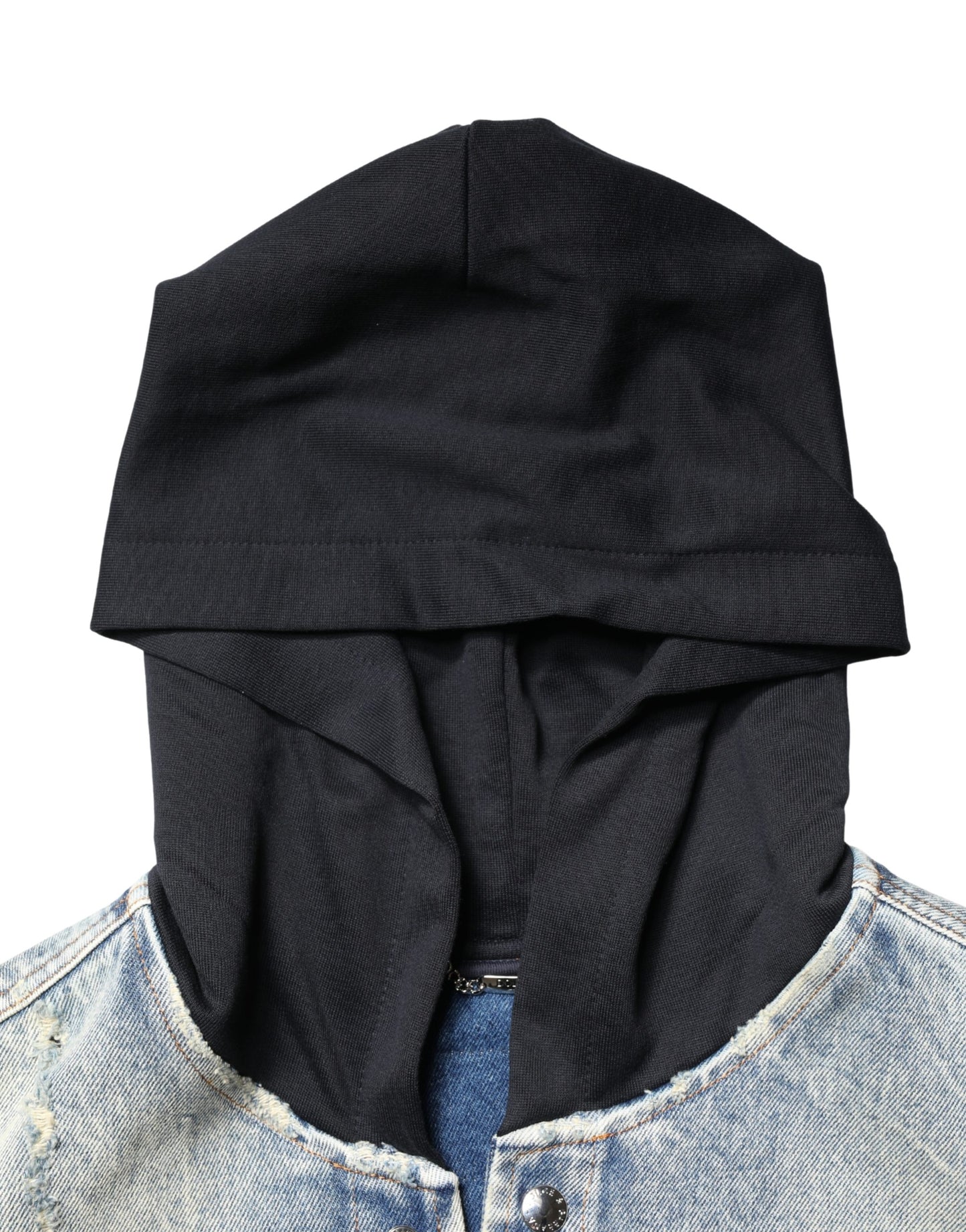 Blue Hooded Cotton Buttoned Denim Jacket