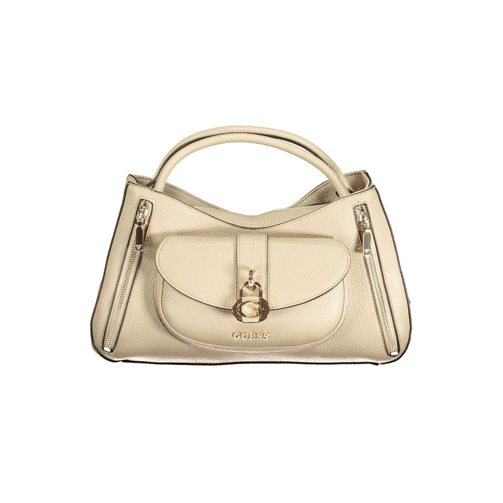 Beige Polyurethane Women Handbag