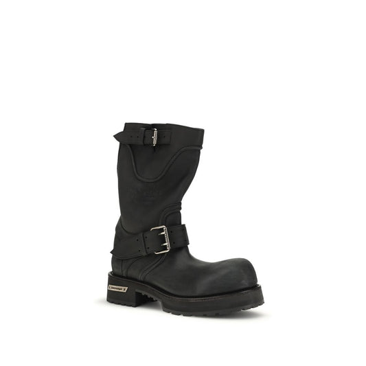 Black Calf Leather Bos Taurus Lace-Up Boots