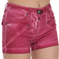 Pink Mid Waist Cotton Mini Denim Shorts