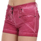 Pink Mid Waist Cotton Mini Denim Shorts