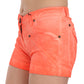 Orange Mid Waist Cotton Denim Mini Shorts