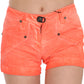 Orange Mid Waist Cotton Denim Mini Shorts