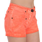 Orange Mid Waist Cotton Denim Mini Shorts