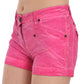 Pink Mid Waist Cotton Denim Mini Shorts