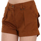 Brown Mid Waist Cotton Denim Mini Shorts