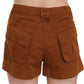 Brown Mid Waist Cotton Denim Mini Shorts