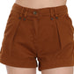 Brown Mid Waist Cotton Denim Mini Shorts