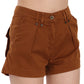 Brown Mid Waist Cotton Denim Mini Shorts