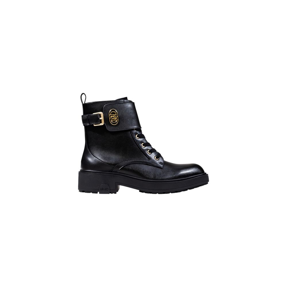 Black Artificial Leather Lace-Up Boots