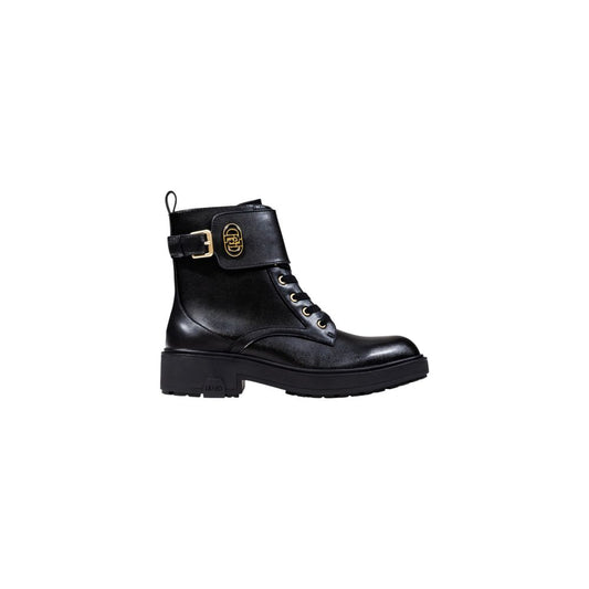 Black Artificial Leather Lace-Up Boots