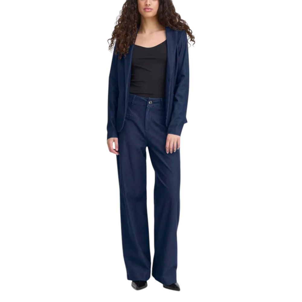 Blue Cotton Casual Pants