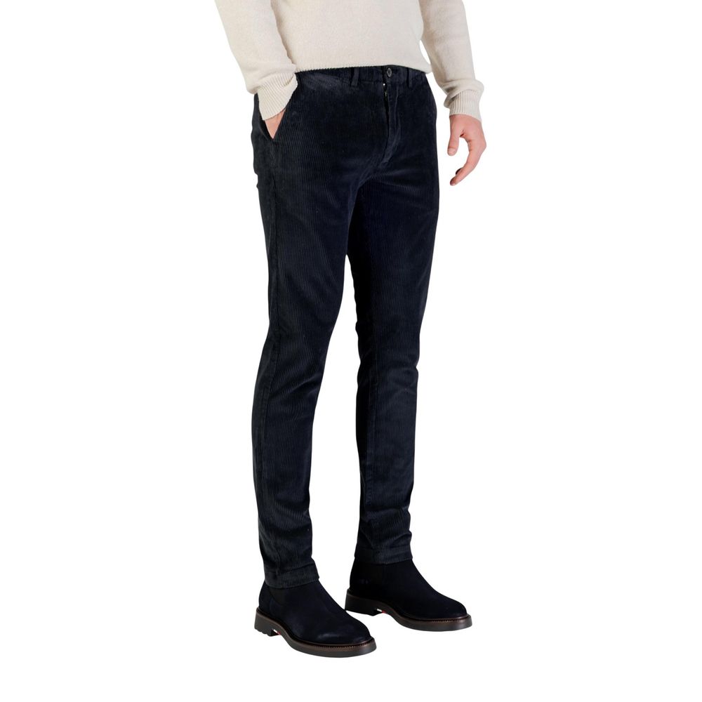 Blue Cotton Casual Pants