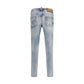 Blue Cotton Straight-Leg Jeans