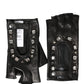 Women Black Embellished Wrist Length Mitten Gloves