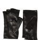 Women Black Embellished Wrist Length Mitten Gloves