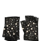 Black Pearl Embellished Wrist Length Gloves
