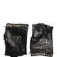 Women Black Embellished Wrist Length Mitten Gloves