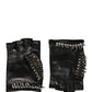 Women Black Embellished Wrist Length Mitten Gloves