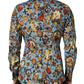 Blue Cotton Jewel Print Button Down GOLD Shirt