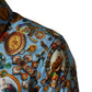 Blue Cotton Jewel Print Button Down GOLD Shirt