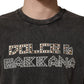 Gray Logo Embellished Men Crew Neck T-shirt