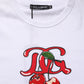 White DG Cherries Cotton Crew Neck  T-shirt