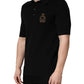 Black Heraldic Crest Patch Silk Polo T-shirt