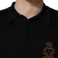 Black Heraldic Crest Patch Silk Polo T-shirt