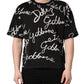 Black Script Logo Print Men Crew Neck T-shirt