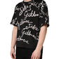 Black Script Logo Print Men Crew Neck T-shirt