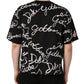 Black Script Logo Print Men Crew Neck T-shirt