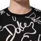 Black Script Logo Print Men Crew Neck T-shirt