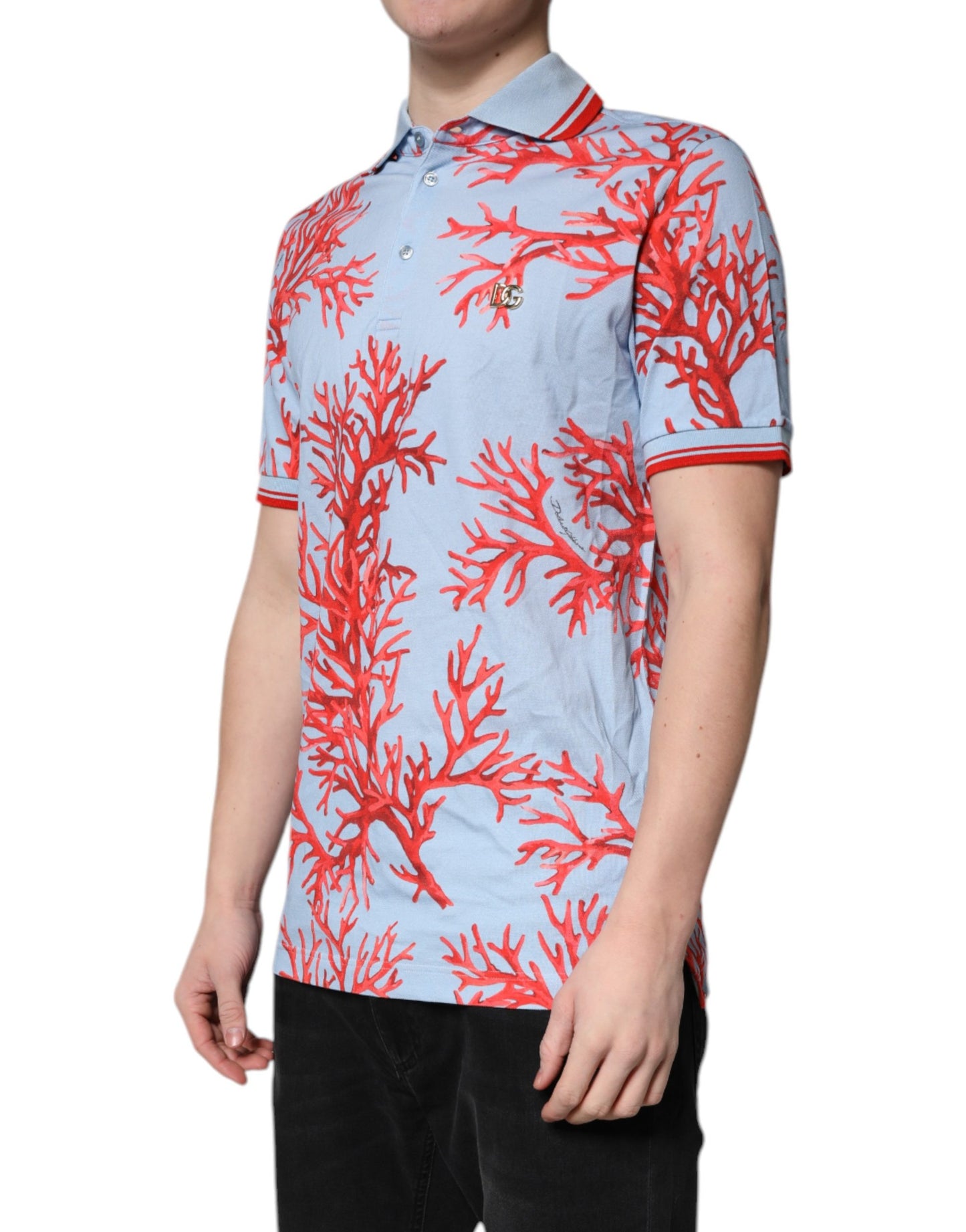 LightBlue Coral Cotton Collared Polo  T-shirt