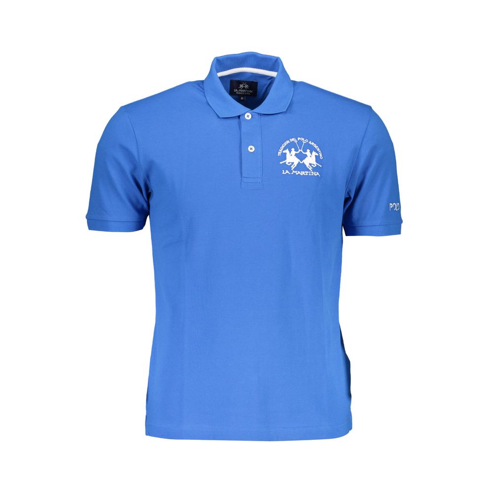 Blue Cotton Men Polo Shirt