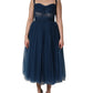 Blue Tulle Midi A-line Sleeveless Dress