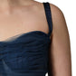 Blue Tulle Midi A-line Sleeveless Dress