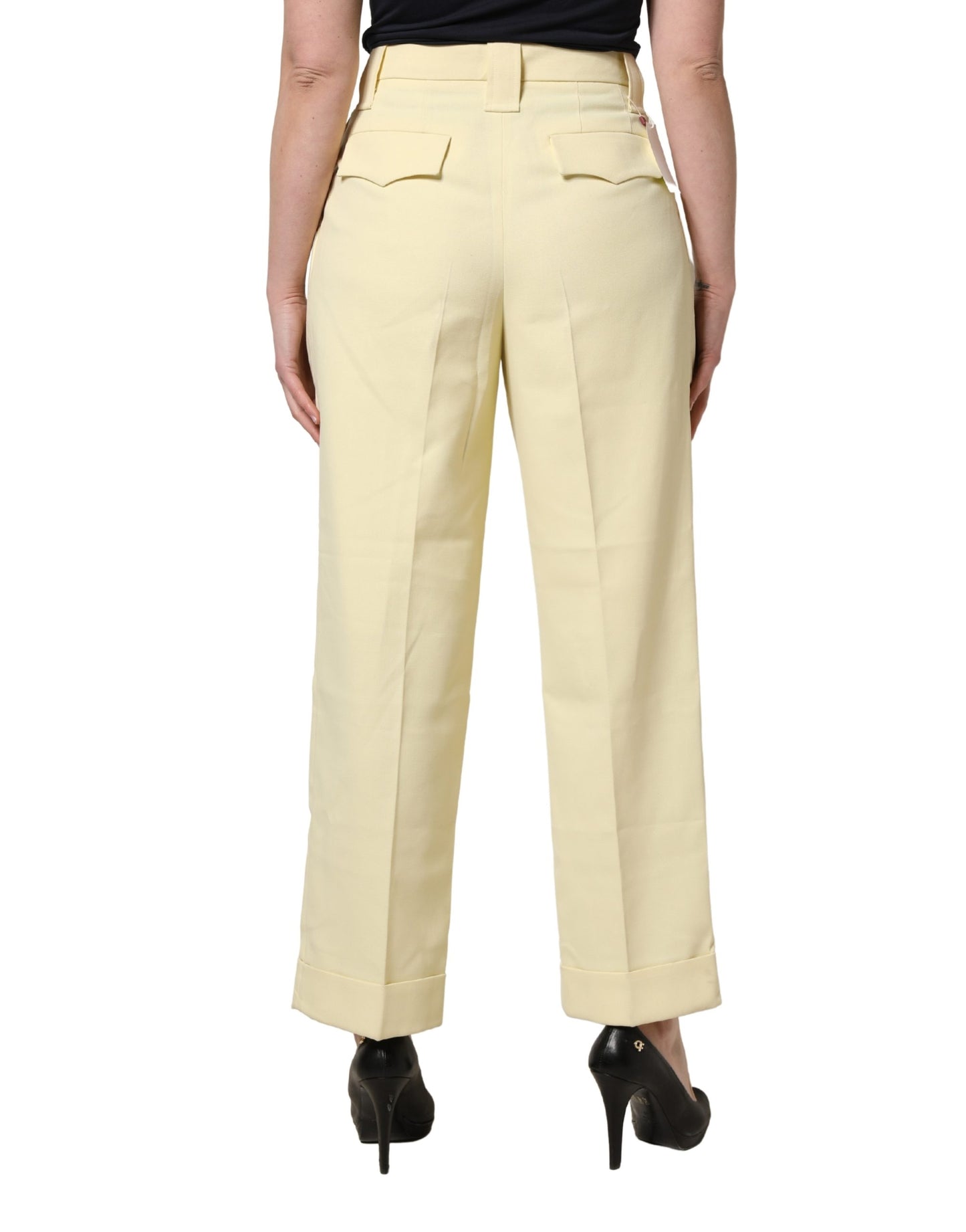 Yellow High Waisted Straight Pleated Trouser Pants