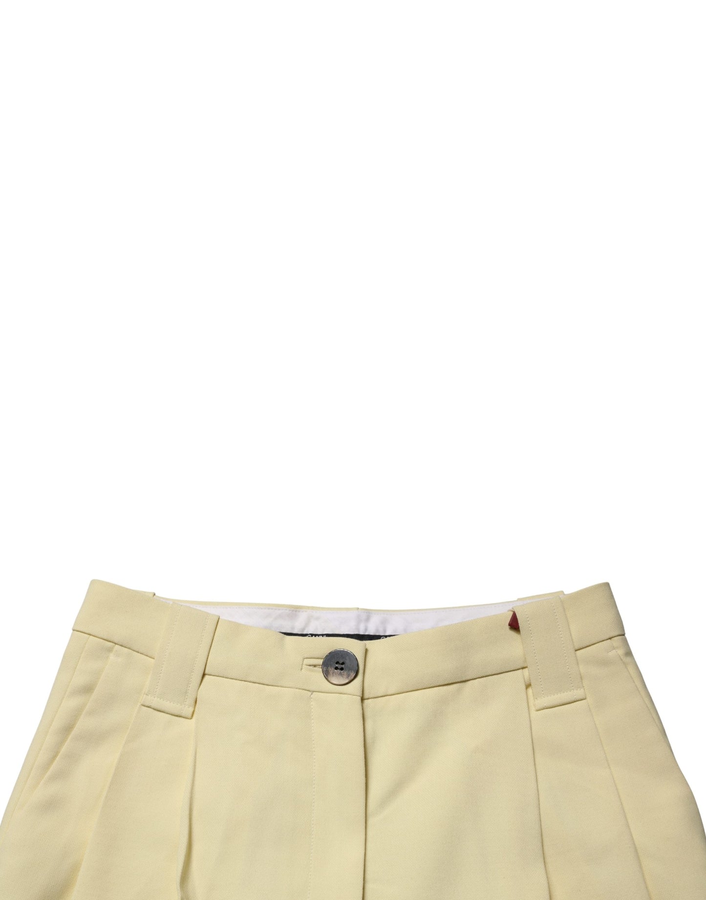 Yellow High Waisted Straight Pleated Trouser Pants