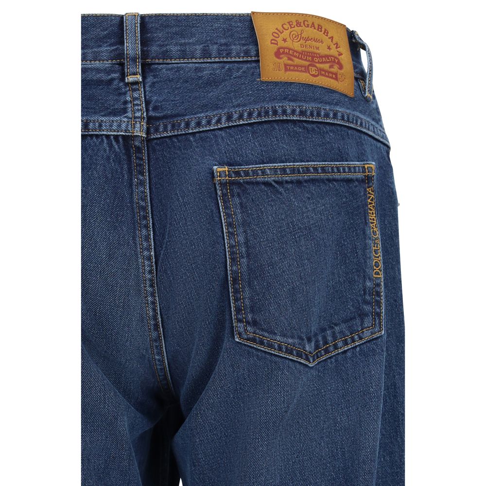 Blue Cotton Straight-Leg Jeans