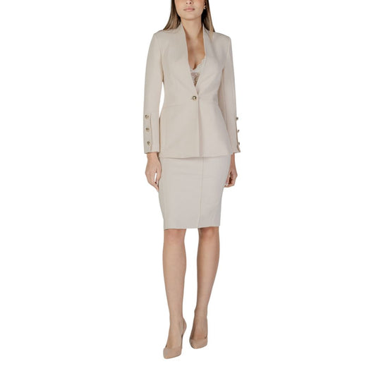 Beige Polyester Midi Skirt