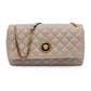 Taupe Quilted Leather Shoulder Strap Bag