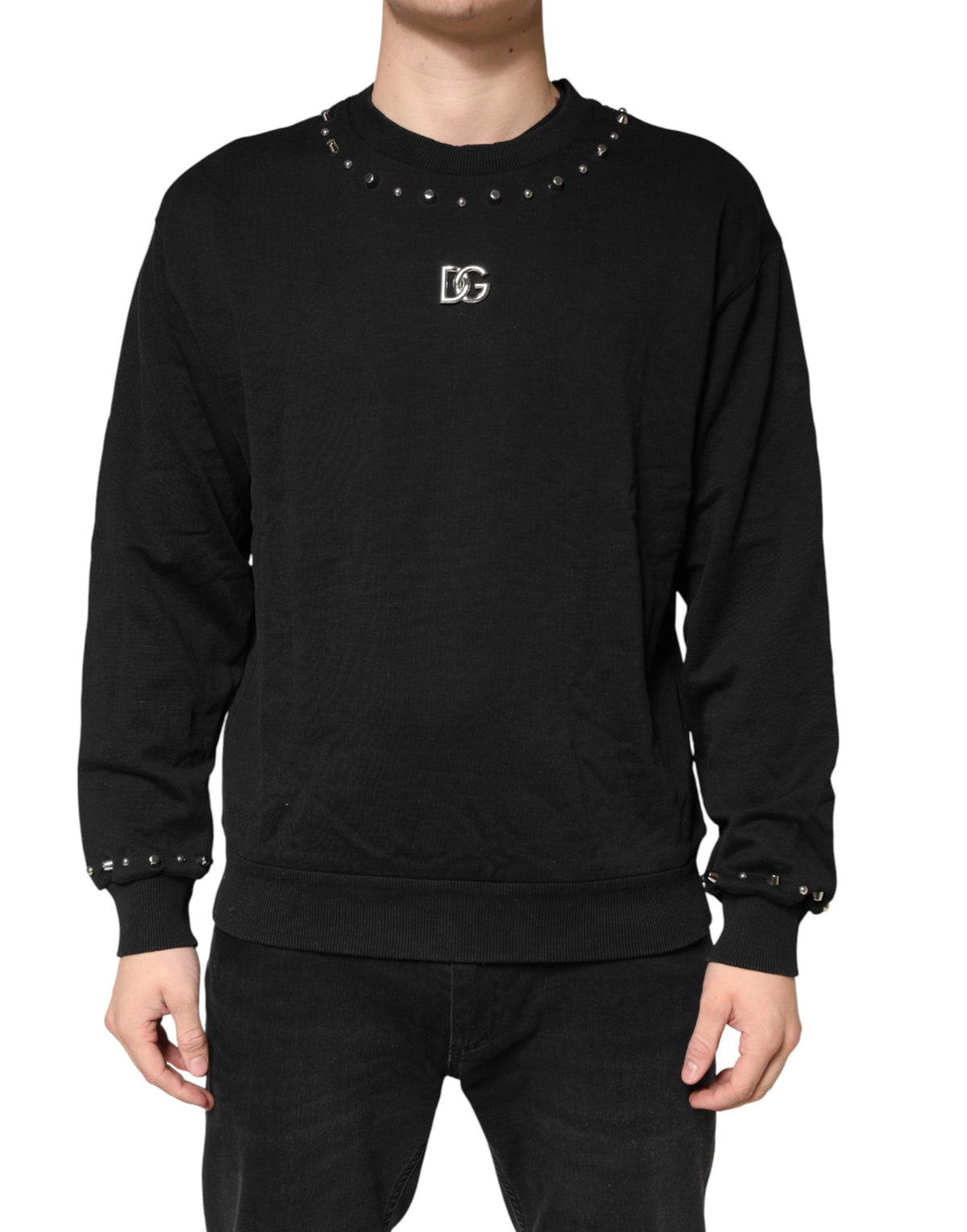 Black Embellished Cotton Sweatshirt Sweater