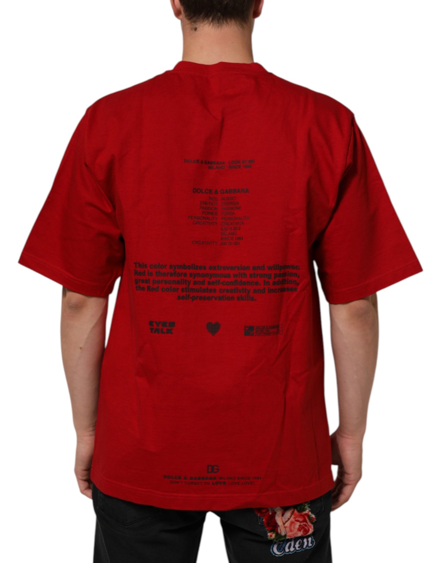 Red DG Eye Print Cotton Crew Neck T-shirt