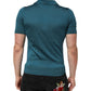 Teal Blue Silk Collared Short Sleeves Polo T-shirt