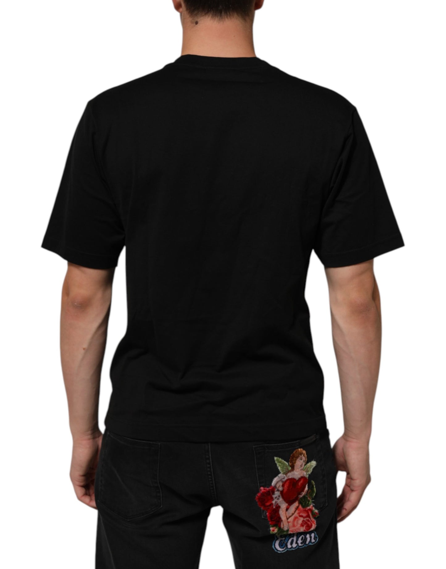 Black Cotton Logo Plaque Crew Neck T-shirt